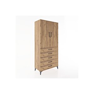 Hyperion Dolap 3 Raflı 5 Çekmeceli 2 Kapaklı 88x44x195 Çam-çam