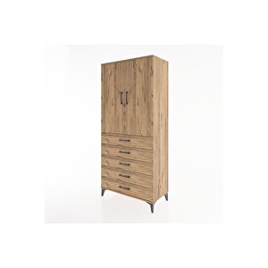 Hyperion Dolap 3 Raflı 5 Çekmeceli 2 Kapaklı 88x44x195 Çam-çam