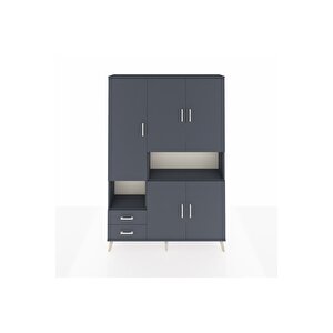 Arges Gardrop 10 Raflı 2 Çekmeceli 5 Kapaklı 132x30x195 Antrasit-antrasit