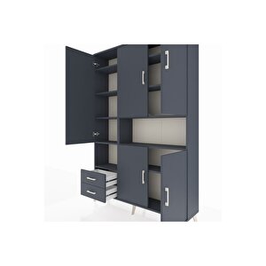 Arges Gardrop 10 Raflı 2 Çekmeceli 5 Kapaklı 132x30x195 Antrasit-antrasit