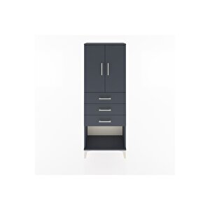 Arges Dolap 3 Raflı 3 Çekmeceli 2 Kapaklı 60x30x163 Antrasit-antrasit