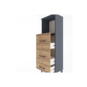 Arges Dolap Tek Raflı 3 Çekmeceli 44x30x134 Antrasit-çam