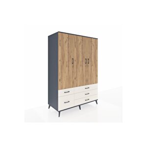 Kronos Dolap 5 Raflı 5 Çekmeceli Tek Askılı 132x59x195 Antrasit-çam/aytaşı