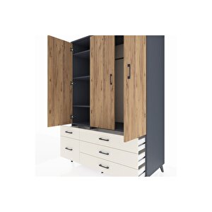 Kronos Dolap 5 Raflı 5 Çekmeceli Tek Askılı 132x59x195 Antrasit-çam/aytaşı