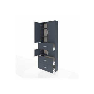 Arges Dolap 4 Raflı 3 Çekmeceli 4 Kapaklı 88x30x243 Antrasit-antrasit