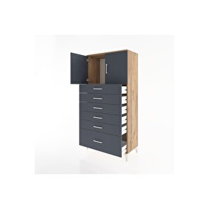 Hyperion Dolap Tek Raflı 6 Çekmeceli 2 Kapaklı 88x44x182 Çam-antrasit