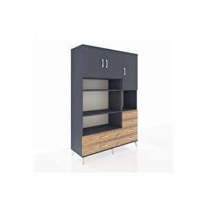 Hyperion Dolap 9 Raflı 6 Çekmeceli 3 Kapaklı 132x44x195 Antrasit-antrasit/çam