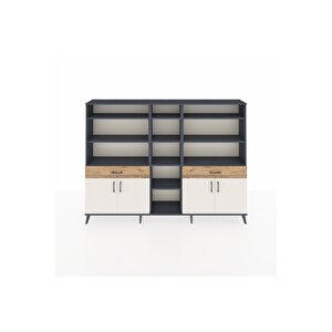 Arges Dolap 12 Raflı 2 Çekmeceli 4 Kapaklı 220x30x163 Antrasit-aytaşı/çam