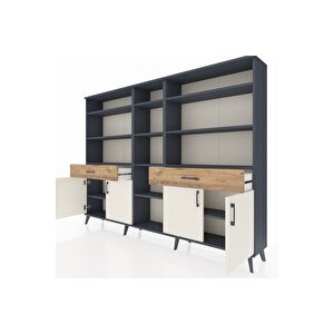 Arges Dolap 12 Raflı 2 Çekmeceli 4 Kapaklı 220x30x163 Antrasit-aytaşı/çam