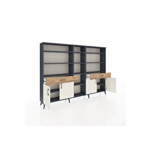 Arges Dolap 12 Raflı 2 Çekmeceli 4 Kapaklı 220x30x163 Antrasit-aytaşı/çam