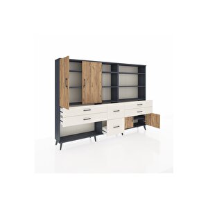 Arges Dolap 10 Raflı 6 Çekmeceli 4 Kapaklı 220x30x163 Antrasit-çam/aytaşı