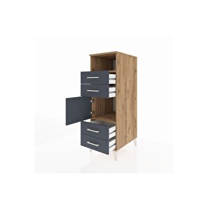 Kronos Dolap 2 Raflı 4 Çekmeceli Tek Kapaklı 44x59x134 Çam-antrasit