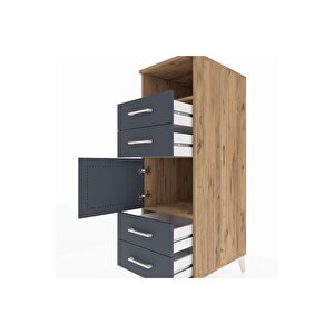 Kronos Dolap 2 Raflı 4 Çekmeceli Tek Kapaklı 44x59x134 Çam-antrasit