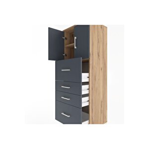 Hyperion Dolap 2 Raflı 4 Çekmeceli 2 Kapaklı 60x44x163 Çam-antrasit