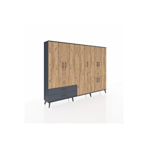 Arges Dolap 12 Raflı 2 Çekmeceli 7 Kapaklı 220x30x163 Antrasit-çam/antrasit