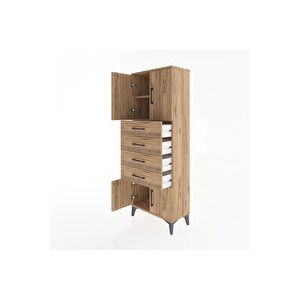 Arges Dolap 2 Raflı 4 Çekmeceli 4 Kapaklı 60x30x163 Çam-çam