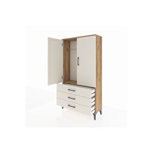 Arges Dolap Tek Raflı 3 Çekmeceli Tek Askılı 88x30x163 Çam-aytaşı