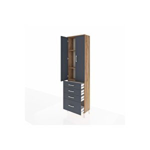 Arges Dolap 3 Raflı 4 Çekmeceli 2 Kapaklı 60x30x221 Çam-antrasit