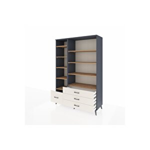 Hyperion Dolap 9 Raflı 4 Çekmeceli  132x44x195 Antrasit-çam/aytaşı