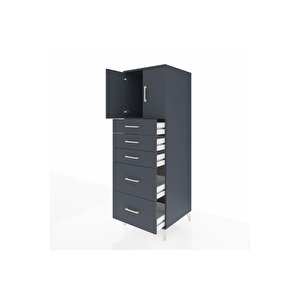 Kronos Dolap Tek Raflı 5 Çekmeceli 2 Kapaklı 60x59x182 Antrasit-antrasit