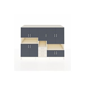 Kronos Dolap 13 Raflı 3 Çekmeceli 9 Kapaklı 220x59x163 Aytaşı-antrasit/aytaşı