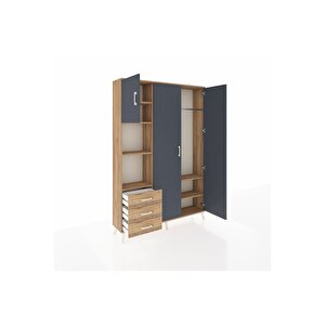 Arges Dolap 6 Raflı 3 Çekmeceli Tek Askılı 132x30x195 Çam-antrasit/çam