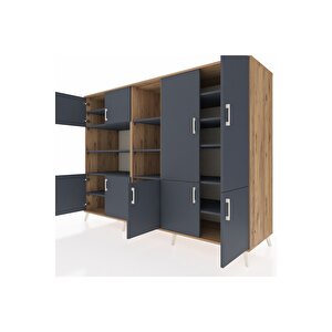 Kronos Dolap 14 Raflı 9 Kapaklı 220x59x163 Çam-antrasit