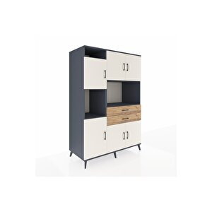 Kronos Dolap 8 Raflı 2 Çekmeceli 6 Kapaklı 132x59x195 Antrasit-aytaşı/çam
