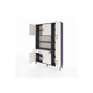 Arges Gardrop 10 Raflı Tek Çekmeceli 6 Kapaklı 132x30x195 Antrasit-aytaşı