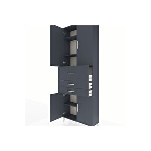 Arges Dolap 4 Raflı 3 Çekmeceli 4 Kapaklı 88x30x243 Antrasit-antrasit
