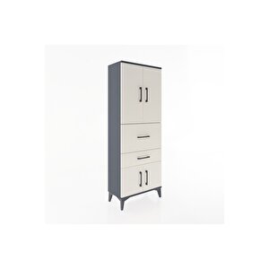 Arges Dolap 3 Raflı 2 Çekmeceli 4 Kapaklı 60x30x163 Antrasit-aytaşı