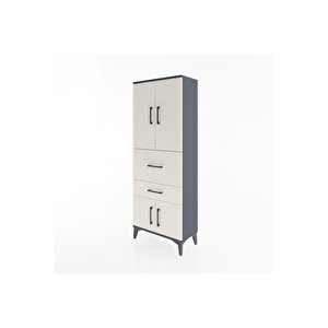 Arges Dolap 3 Raflı 2 Çekmeceli 4 Kapaklı 60x30x163 Antrasit-aytaşı