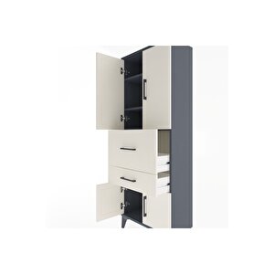 Arges Dolap 3 Raflı 2 Çekmeceli 4 Kapaklı 60x30x163 Antrasit-aytaşı