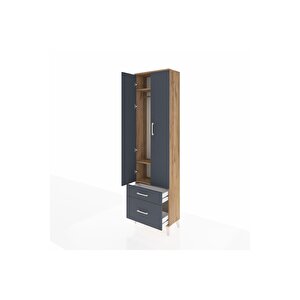 Arges Dolap 3 Raflı 2 Çekmeceli Tek Askılı 60x30x221 Çam-antrasit