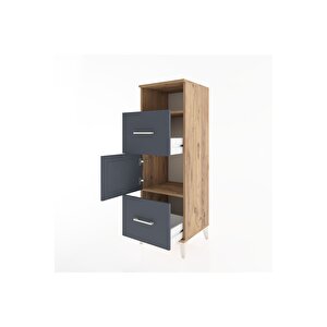 Hyperion Dolap 2 Raflı 2 Çekmeceli Tek Kapaklı 44x44x134 Çam-antrasit