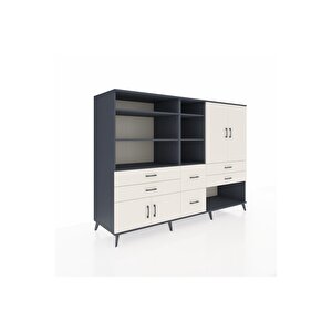 Kronos Dolap 10 Raflı 6 Çekmeceli 4 Kapaklı 220x59x163 Antrasit-aytaşı