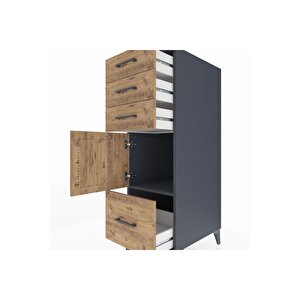 Kronos Dolap Tek Raflı 3 Çekmeceli Tek Kapaklı 44x59x134 Antrasit-çam