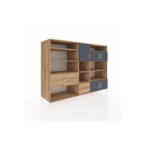 Kronos Dolap 13 Raflı 3 Çekmeceli 5 Kapaklı 220x59x163 Çam-antrasit/çam