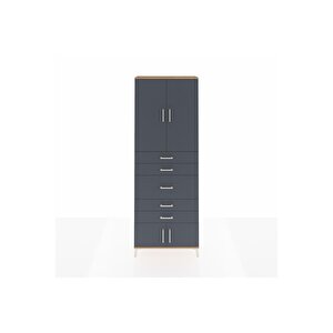 Arges Dolap 3 Raflı 5 Çekmeceli 4 Kapaklı 88x30x243 Çam-antrasit