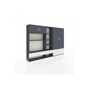 Arges Dolap 12 Raflı 4 Çekmeceli 4 Kapaklı 220x30x163 Antrasit-antrasit/aytaşı