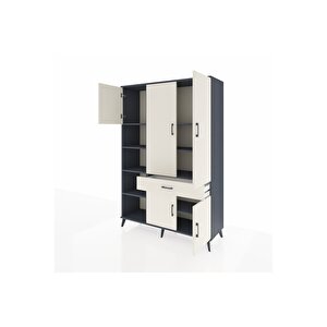 Hyperion Gardrop 8 Raflı Tek Çekmeceli 5 Kapaklı 132x44x195 Antrasit-aytaşı