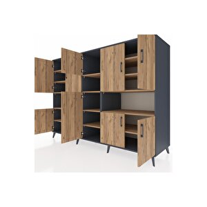 Kronos Dolap 14 Raflı 10 Kapaklı 220x59x163 Antrasit-çam