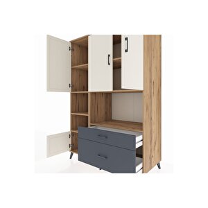 Kronos Dolap 7 Raflı 2 Çekmeceli 5 Kapaklı 132x59x195 Çam-aytaşı/antrasit