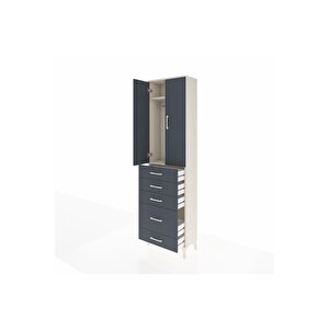 Arges Dolap 2 Raflı 5 Çekmeceli Tek Askılı 60x30x221 Aytaşı-antrasit
