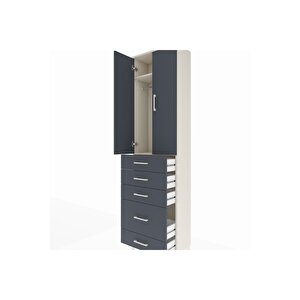 Arges Dolap 2 Raflı 5 Çekmeceli Tek Askılı 60x30x221 Aytaşı-antrasit