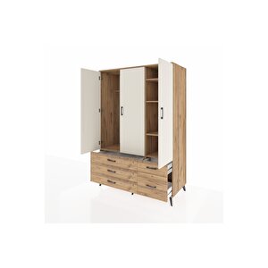Kronos Dolap 5 Raflı 5 Çekmeceli Tek Askılı 132x59x195 Çam-aytaşı/çam