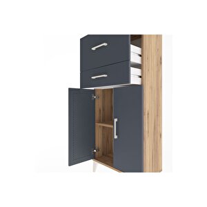 Arges Dolap Tek Raflı 2 Çekmeceli 2 Kapaklı 60x30x134 Çam-antrasit