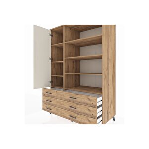 Kronos Dolap 8 Raflı 6 Çekmeceli Tek Kapaklı  132x59x195 Çam-aytaşı/çam