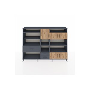 Hyperion Dolap 13 Raflı 3 Çekmeceli 5 Kapaklı 220x44x163 Antrasit-çam/antrasit