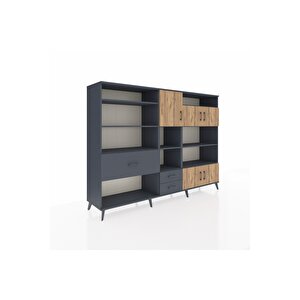 Hyperion Dolap 13 Raflı 3 Çekmeceli 5 Kapaklı 220x44x163 Antrasit-çam/antrasit